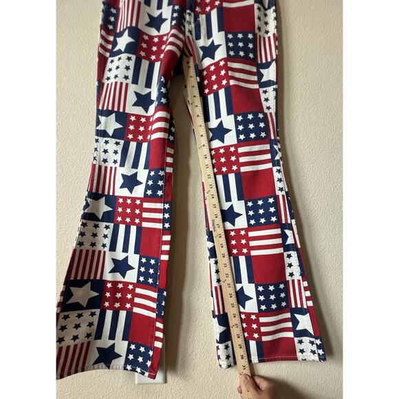 NWT Wrangler Hig Rise Boot Retro American Flag Patchwork Flare Pants 29/32 - Picture 5 of 16
